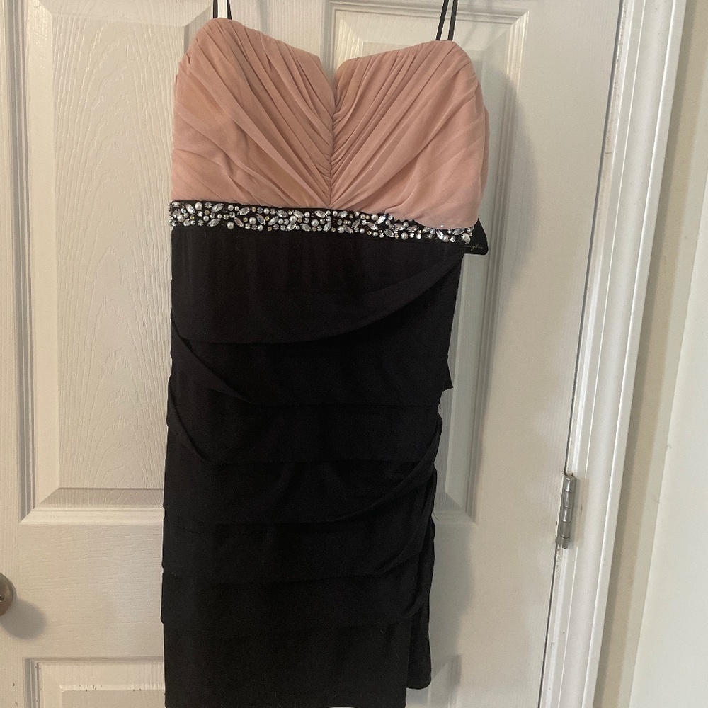 Dusty Rose and Black Ruched Party Dress